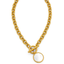 Gold T-Bar Necklace with Shell Pendant – 18K Plated Statement Chain