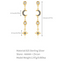 Gold moon and star earrings with blue gemstones and measurements on a white background