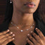 Clover and Pearl Station Necklace-Woman wearing a delicate necklace with a blurred background