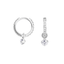 Removable Charm Huggie Hoop Earrings- Rhodium plating on a white background.