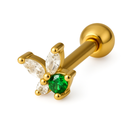 Emerald Green & White CZ Tragus Earrings – 16G Gold Studs