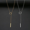 Silver Y Circle Lariat Necklace – Adjustable Minimalist Bar Necklace.