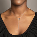 Silver Y Circle Lariat Necklace – Adjustable Minimalist Bar Necklace.