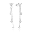 Rhodium plated sterling silver butterfly chain drop stud earrings with CZ stones on white background