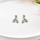 Opal Leaf Drop Earrings – Minimalist Nature-Inspired Studs for Women.