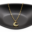 Emerald Green Moon Necklace – Gold-Plated Celestial Pendant