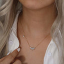 Close up of 5-Stone CZ Crown Necklace – Dainty, Hypoallergenic, 925 Silver. Ella and Faith London