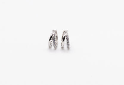 Zirconia Cuff Hoop Earrings – 18G Gold & Silver