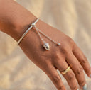 Open Cuff Drop Pendant Bangle – 14K Gold Plated Stainless Steel