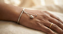 Open Cuff Drop Pendant Bangle – 14K Gold Plated Stainless Steel