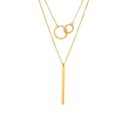 Two Chains in One- Gold Layered Necklace Set- Multilayer Circle Bar Pendant, 14K Gold Plated Necklace