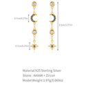 Gold moon and star earrings measurement
