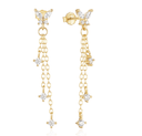 Butterfly chain drop stud earrings in 925 sterling silver with CZ stones