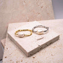 Pearl beaded elasticated ring with sterling silver bead and premium 0.50 micron plating