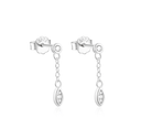 Dainty CZ Drop Chain Stud Earrings – 925 Sterling Silver  earrings with dangling stones on a white background