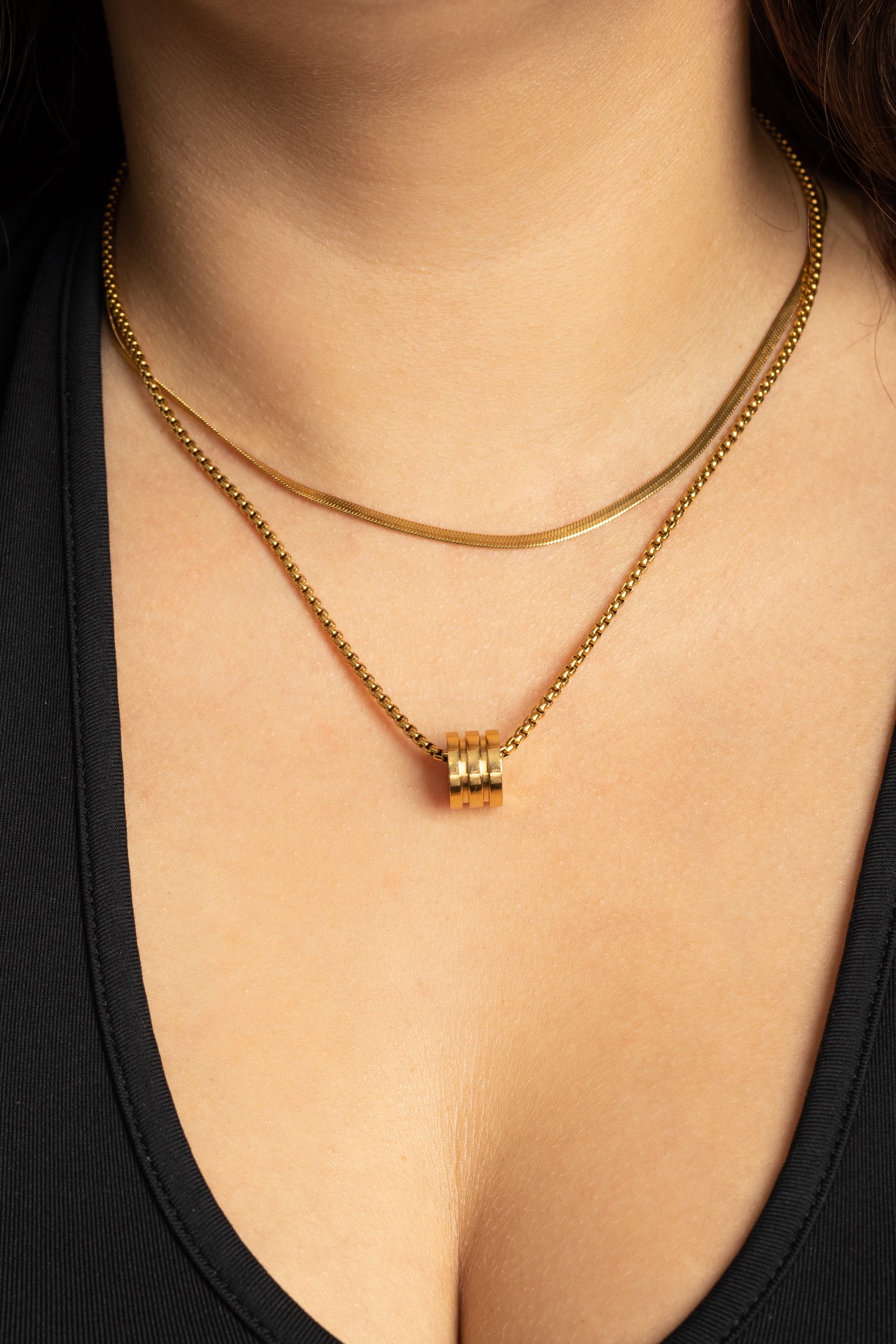 Gold Barrel Necklace| Cylinder Pendant Necklace |Ella and Faith London