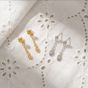 Dainty CZ Drop Chain Stud Earrings – 925 Sterling Silver | Gold & Silver Plated