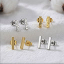 Minimalist Bar Stud Earrings – 14K Gold or Silver | Plain & Hammered | 8mm | 316L Steel