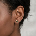 Crescent Moon Stud Earrings with Emerald Green CZ Stones– 925 Silver