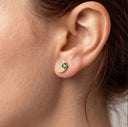 Crescent Moon Stud Earrings with Emerald Green CZ Stones– 925 Silver