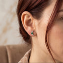 Crescent Moon Stud Earrings with Emerald Green CZ Stones– 925 Silver