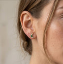 Crescent Moon Stud Earrings with Emerald Green CZ Stones– 925 Silver