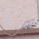 Handmade rhodium plated oak leaf bracelet rhodium plated silver close-up detail 