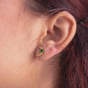 Crescent Moon Stud Earrings with Emerald Green CZ Stones– 925 Silver