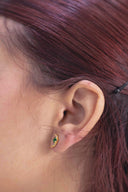 Crescent Moon Stud Earrings with Emerald Green CZ Stones– 925 Silver