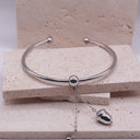 Open Cuff Drop Pendant Bangle – 14K Gold Plated Stainless Steel