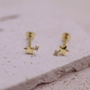 18K Gold Flat Back Earrings 16G – Internally Threaded CZ Cartilage & Tragus Studs