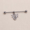 Bow & Heart Drop CZ Industrial Scaffold Barbell 14G – 316L Steel | Gold & Silver