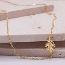 Handmade gold plated oak leaf chain bracelet in 925 sterling silver
