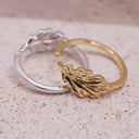 Oak Leaf Open Band Ring  in sterling silver with premium gold and Rhodium plating