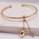 Open Cuff Drop Pendant Bangle – 14K Gold Plated Stainless Steel