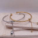 Open Cuff Drop Pendant Bangle – 14K Gold Plated Stainless Steel
