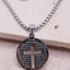 Silver stainless steel Lord’s Prayer Cross Necklace with engraved prayer and circular pendant design