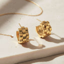 Chunky Link Huggie Hoop Earrings in gold, featuring a bold stainless steel design, ideal for statement everyday wear.