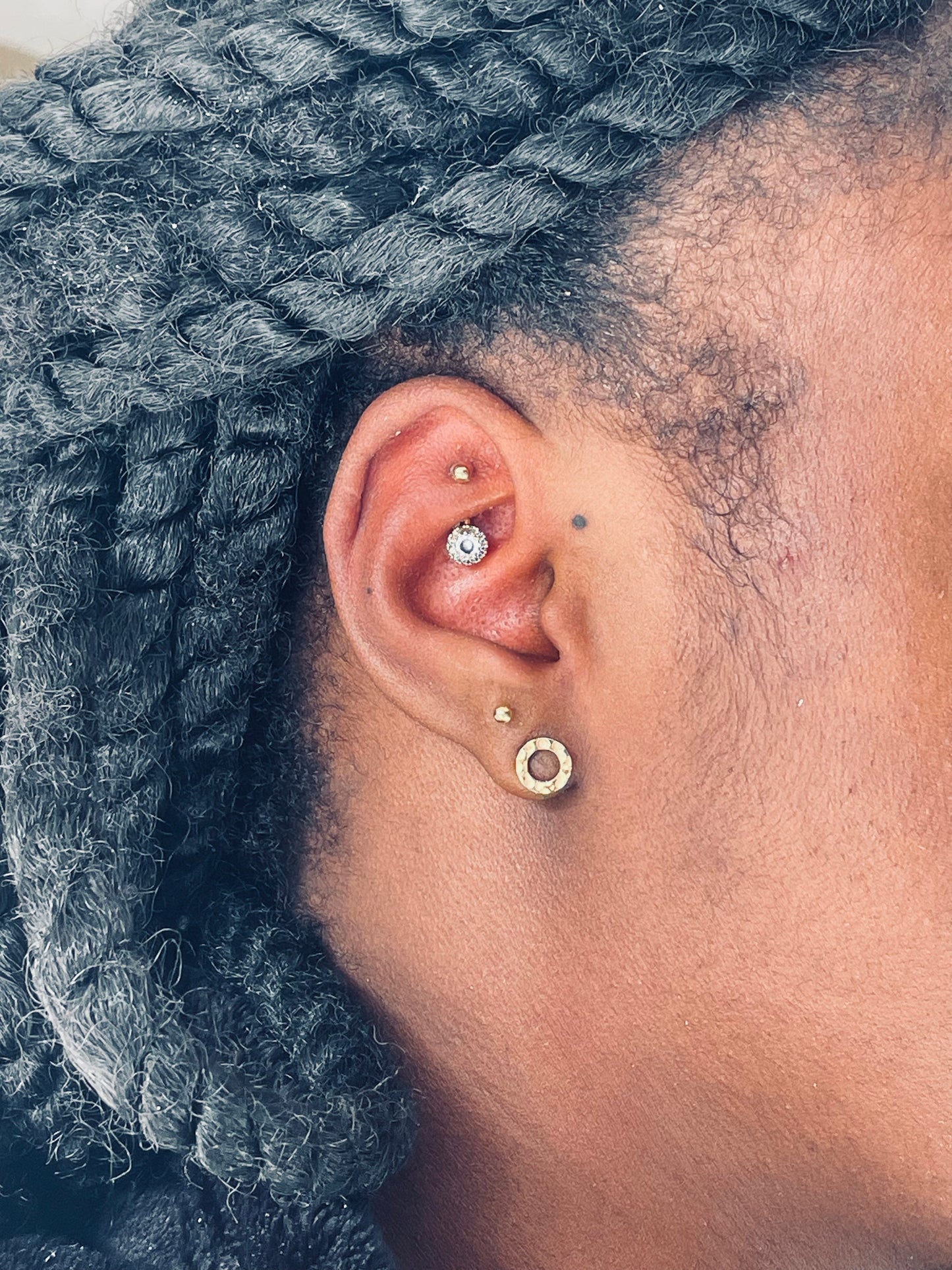 Gold curved rook and daith piercing stud – hypoallergenic surgical steel by Ella and Faith London