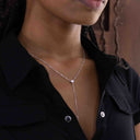 Moissanite Drop Pendant Necklace worn on a model, showcasing its elegant design and sparkle.