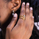 Close-up of a hand with Two-Tone Open Wrap Ring , Adjustable & Waterproof