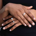 Elasticated pearl ring with sterling silver bead worn on hand, easy on and off everyday jewellery