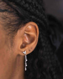 Rhodium plated sterling silver butterfly chain drop stud earrings with CZ stones