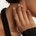 Gold Adjustable Ring |Sculpted Sparkle Open Ring, 925 Silver