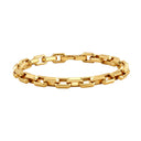 A gold-toned metal link bracelet Elara Link Bracelet polished, geometric rectangular chain design, displayed on a clean white background.