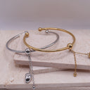 Open Cuff Drop Pendant Bangle – 14K Gold Plated Stainless Steel