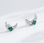 Crescent Moon Stud Earrings with Emerald Green CZ Stones– 925 Silver