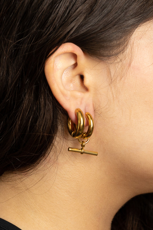 Gold T-Bar Hoop Earrings | Creole Hoop Earrings |Ella and Faith London