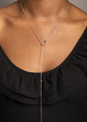 Silver Y Circle Lariat Necklace – Adjustable Minimalist Bar Necklace.