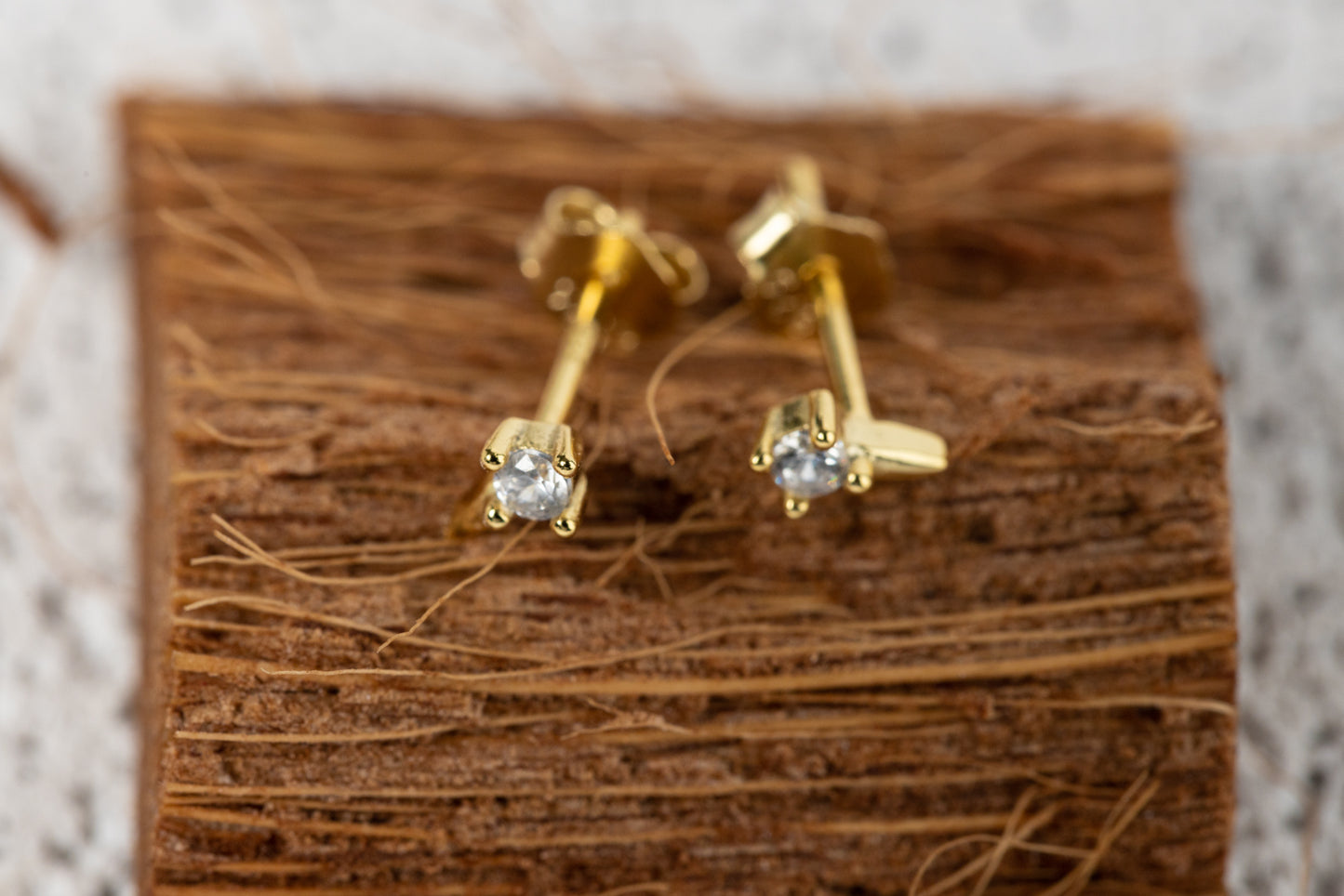 Olympia Tiny CZ Stud Earrings – 18K Gold & Silver Minimalist Piercing